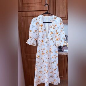 Reformation Floral Midi Dress in Orange and White